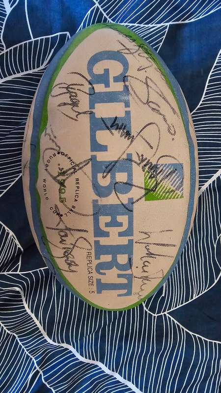 Rugby World Cup Rugby Balls 95, 07, 2019 and 2023 signed by full Squads