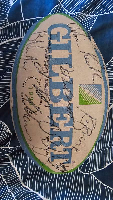 Rugby World Cup Rugby Balls 95, 07, 2019 and 2023 signed by full Squads
