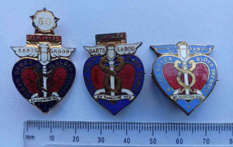 Vintage Enameled SABTS/SABOD Blood Donor Badges