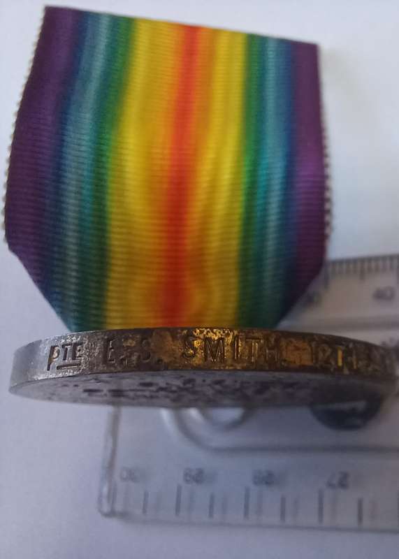 WW1_VICTORY MEDAL & RIBBON (FULL SIZE) - PTE. E.S. SMITH_12 TH  S.A.I.
