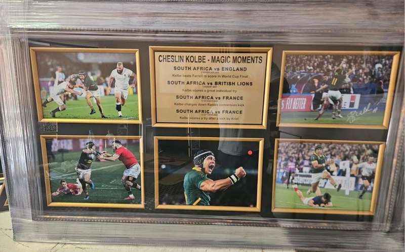 A signed collage of Cheslin Kolbe's "Magic Moments"