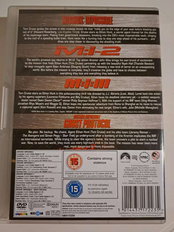 Mission Impossible 1 - 4 DVD boxset (1996/2000/2006/2011)