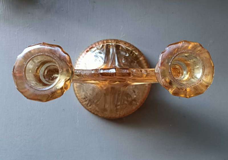 Vintage Fenton irridescent gold Sunset Carnival Glass Candelabra