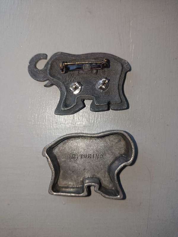 Vintage Torino Pewter Elephant Jewellery Brooch and earrings