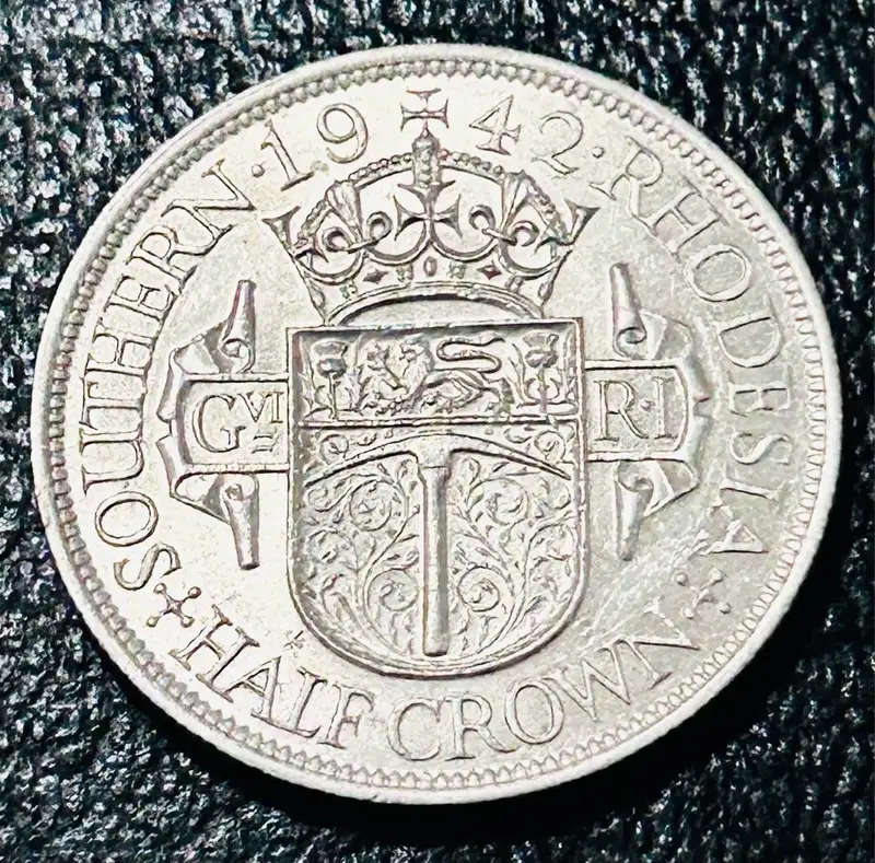 1942 SOUTHERN RHODESIA SILVER 925 HALF CROWN UNCIRCULATED
