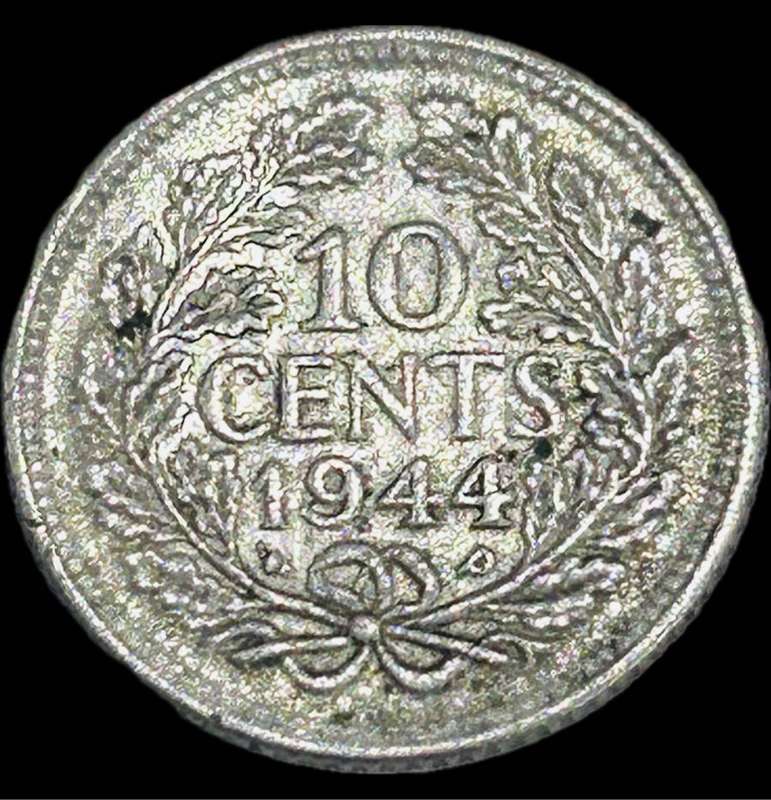 1944 SILVER NEDERLAND 10 CENTS