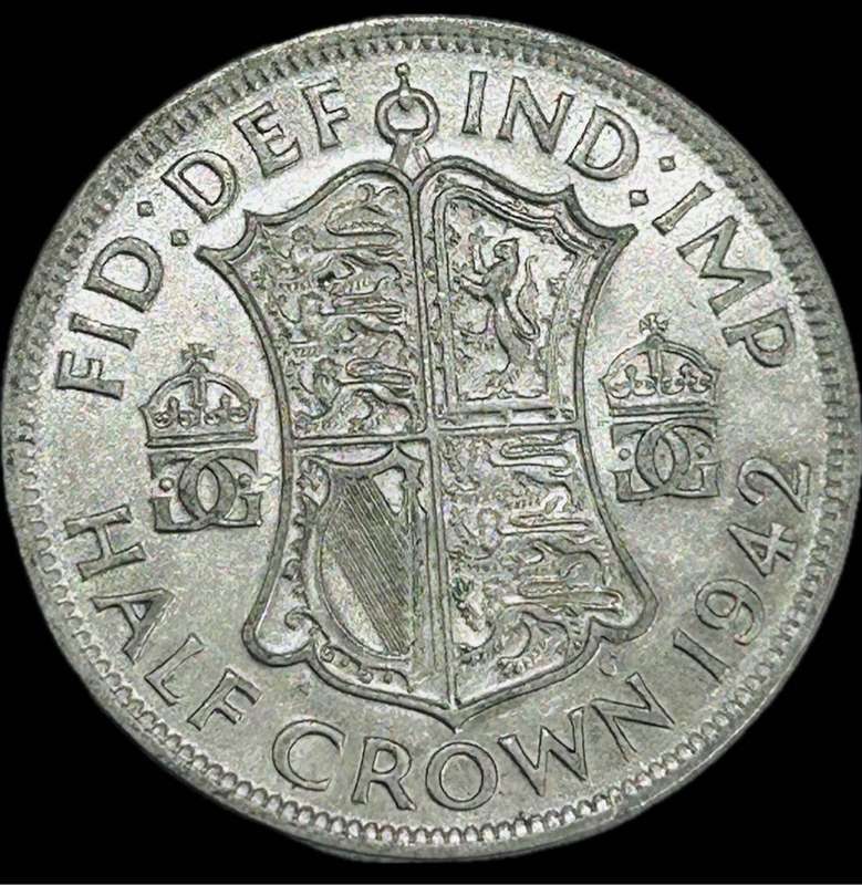 1942 SILVER BRITISH HALF CROWN BEAUTIFUL COIN