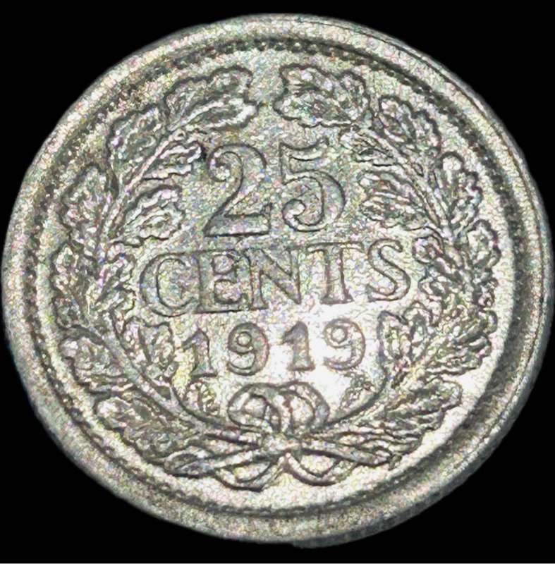 1919 SILVER NEDERLAND 25 CENTS