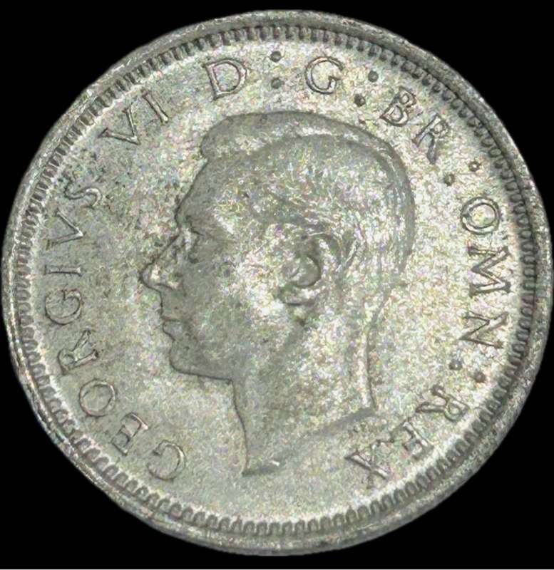 1945 SILVER BRITISH SIX PENCE A/U