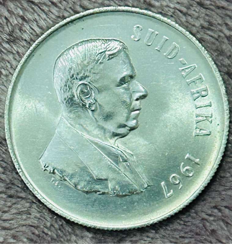 1967 R1 UNCIRCULATED VERWOERD AFRIKAANS LEGEND SPOTLESS LOW MINTAGE 10 000