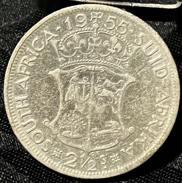  1955 SOUTH AFRICA 2.5 SHILLING (HALF CROWN) 50% SILVER COIN