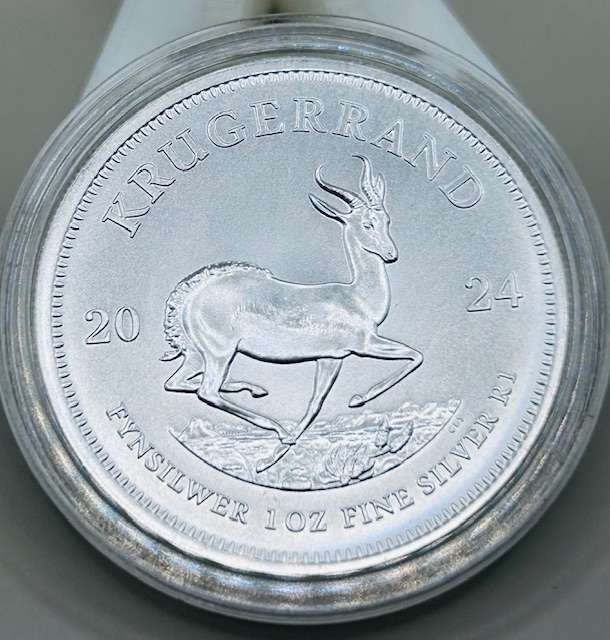 2024 SILVER 1 TROY OZ (31,10 GRAMS) KRUGERRAND IN A CAPSULED AND LEATHER COIN HOLDER GRADE QUALITY