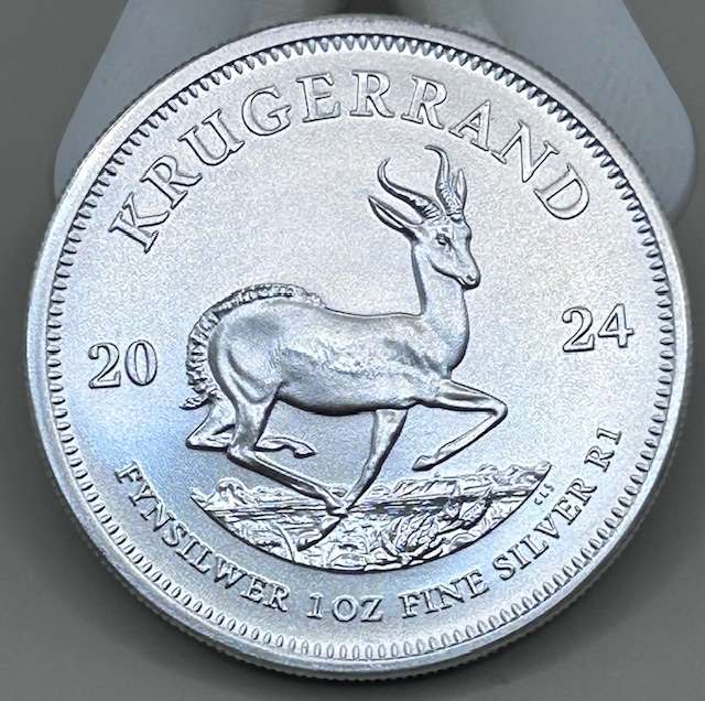 2024 SILVER 1 TROY OZ (31,10 GRAMS) KRUGERRAND IN A CAPSULED AND LEATHER COIN HOLDER GRADE QUALITY