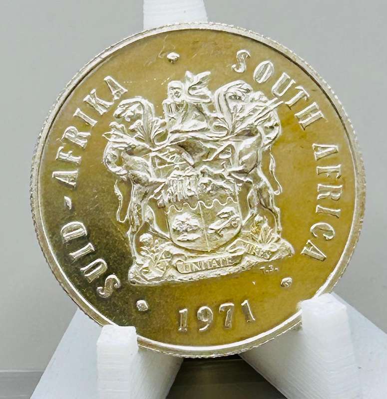 1971 SILVER PROOF - FULLY GOLD TONED - ONE RAND COIN RARE TONING LUSTRE