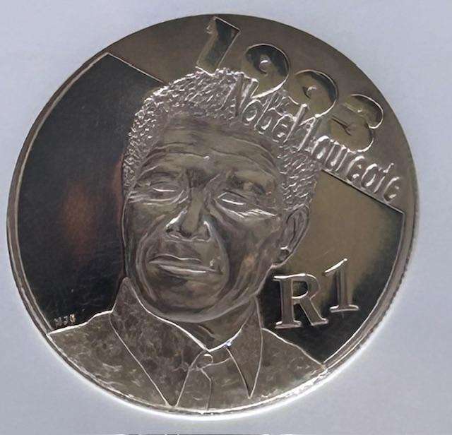 SCARES 2007 MANDELA SILVER R1 NGC MS65 (1993 NOBEL PRICE) LOWER MINTAGE AS PROOF