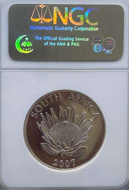 SCARES 2007 MANDELA SILVER R1 NGC MS65 (1993 NOBEL PRICE) LOWER MINTAGE AS PROOF