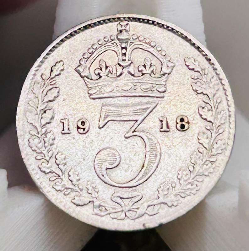 1918 BRITISH SILVER THREE PENCE