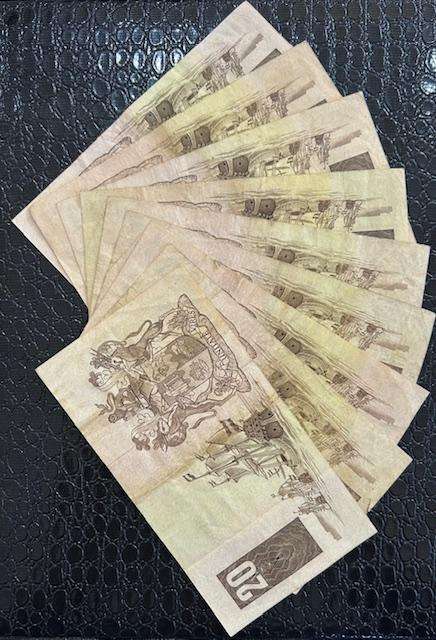 NINE (9) GERHARD DE KOCK TWENTY RAND NOTES D - PREFIX
