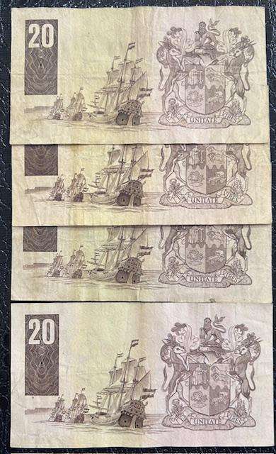FOUR x GERHARD DE KOCK D3 PREFIX TWENTY RAND NOTES