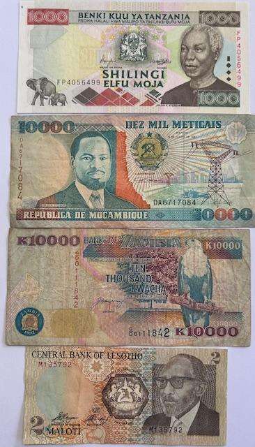 FOUR DIFFERENT COLLECTABLE AFRICAN WORLD BANKNOTES