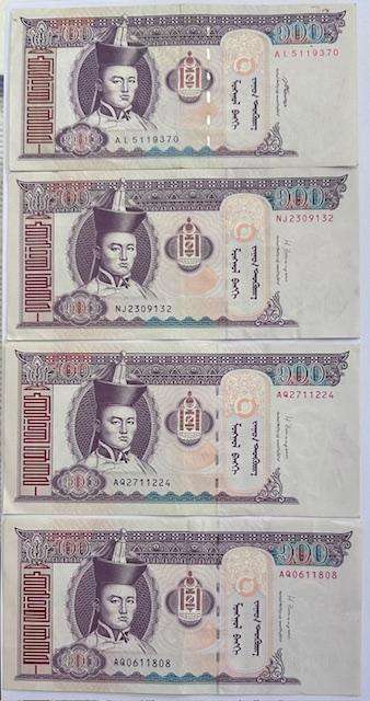 4x MONGOLIA 100 TUGRIK 2008 BANKNOTES