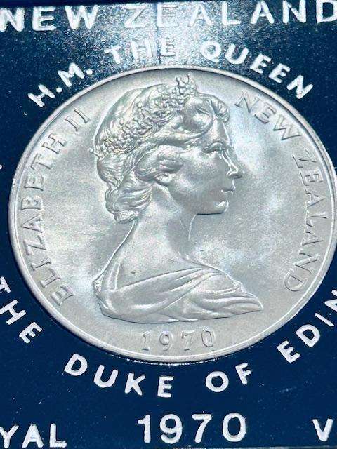 1970 New Zealand $1 Dollar Coin Queen & Duke of Edinburgh Royal Visit -SCARCE