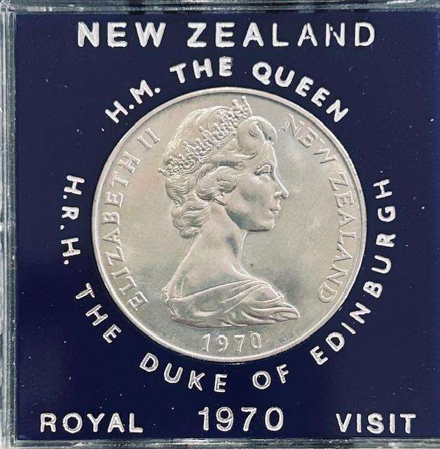 1970 New Zealand $1 Dollar Coin Queen & Duke of Edinburgh Royal Visit -SCARCE