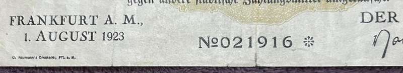 1923 REPLACEMENT ONE GERMAN MARK WITH LOW SERIAL NUMBER EF CONDITION (RAE AND SCARES REPLACEMENT)
