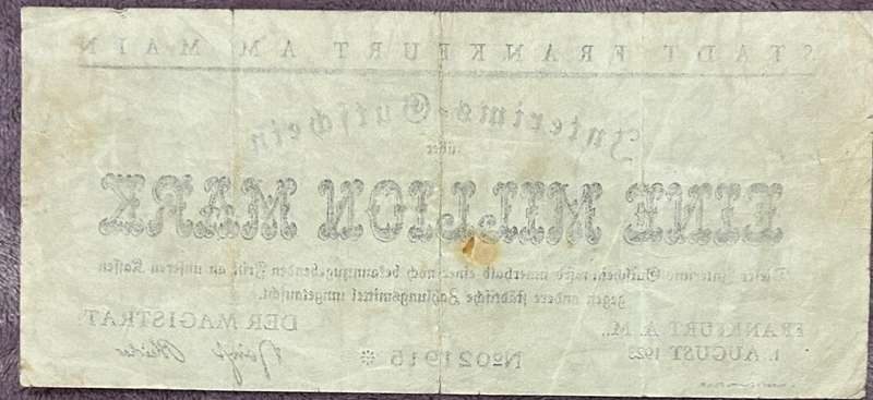 1923 REPLACEMENT ONE GERMAN MARK WITH LOW SERIAL NUMBER EF CONDITION (RAE AND SCARES REPLACEMENT)