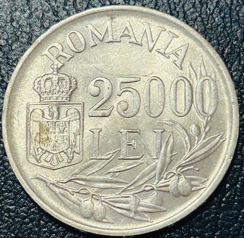  1946 SILVER ROMANIA 25000 LEI (SCARES ONLY ONE ON BOB)