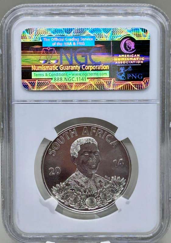 2014 ONE RAND "EDUCATION MANDELA LEGEND" NGC GRADE MS 66, ONLY 2237 MINTED SILVER COIN