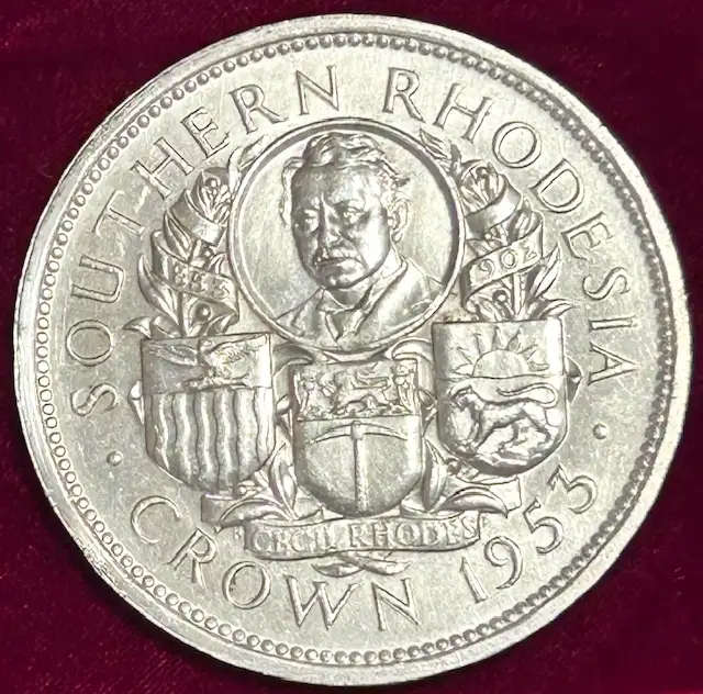 SOUTHERN RHODESIA 1953 SILVER 1 CROWN IN CAPSULE