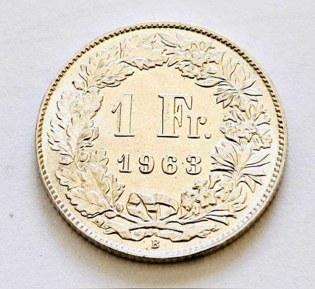 1963 SWISS 1 FRANK HELVETIA IN PRISTINE CONDITION ( SILVER COIN)