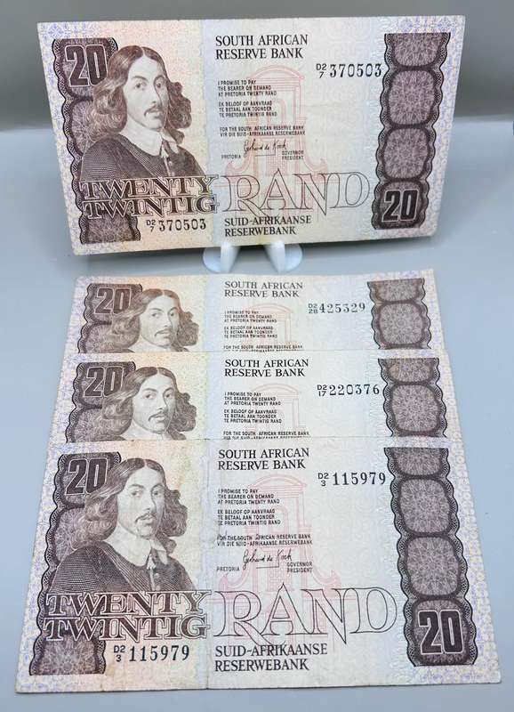 4X GERHARDT DE KOCK TWENTY RAND NOTES - D2 series (SEE IMAGE)