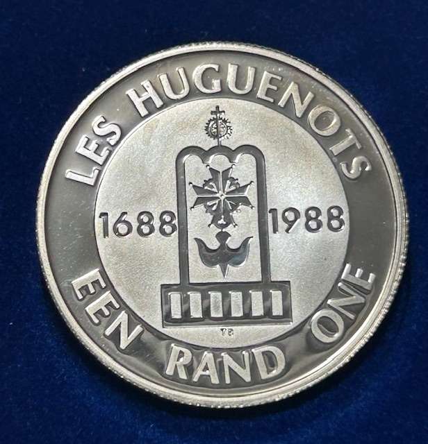 1988 SOUTH AFRICA PROOF SILVER R1 - LES HUGUENOT 1688-1988 IN SA MINT BOX