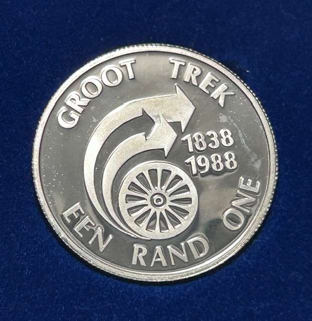 1988 SOUTH AFRICA PROOF SILVER R1 - GROOT TREK COMMEMORATIVE COIN