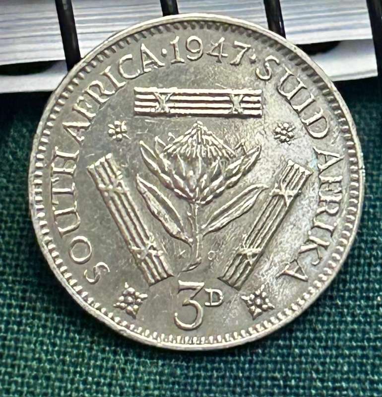 1947 UNION THREE PENCE IN MINT STATE FULL DETAIL COIN