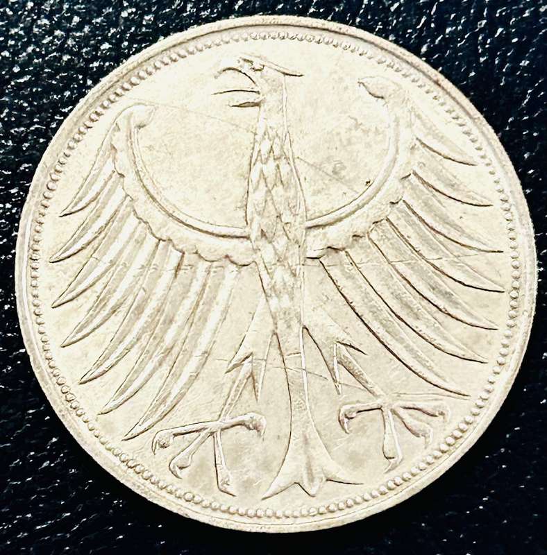  1965 SILVER WEST-GERMAN 5 MARK COIN (625 SILVER)