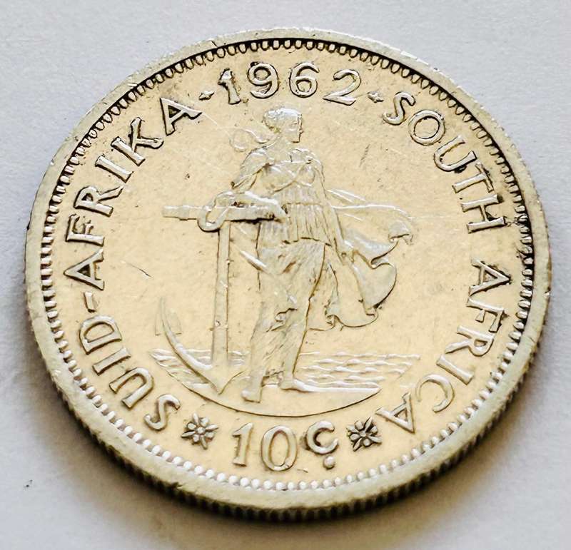 1962 TEN CENT SOUTH AFRICA SLIVER COIN FULL DETAIL