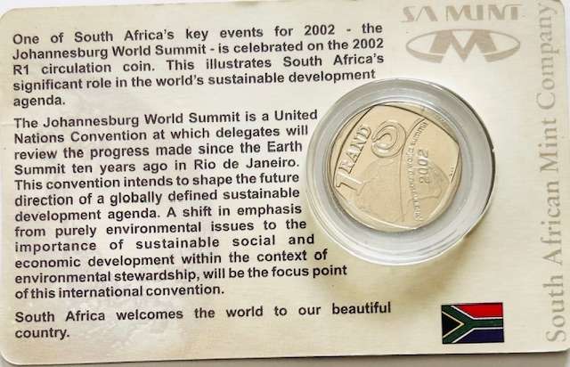 2002 South Africa 2002 R1 Johannesburg World Summit in SA Mint Card and capsule