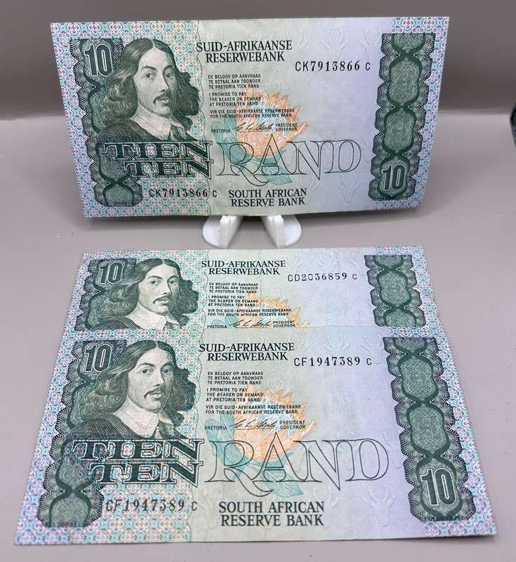 THREE CL STALS TEN RAND NOTES EF (SEE IMAGE)