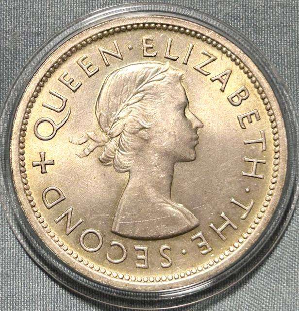 1953 Rhodesia Uncirculated Silver Crown spotless UNC in capsule