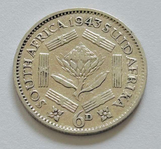 1943 South Africa Sixpence UNC