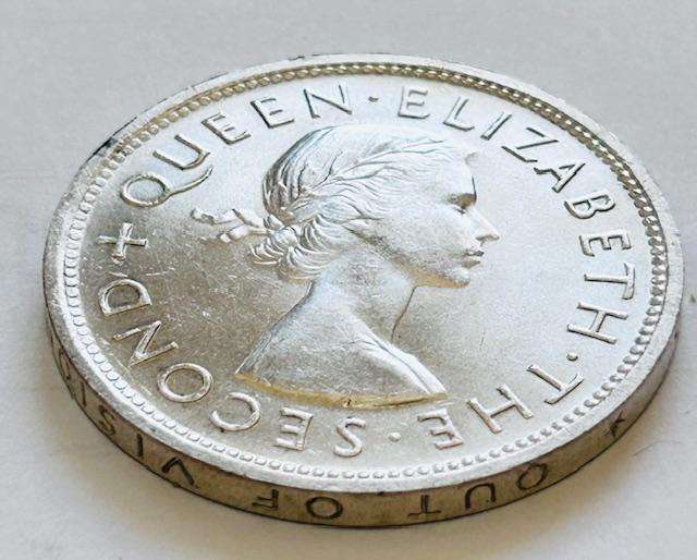 TWO x 1953 RHODESIAN CROWN SET WRITING ON RIM  UPRIGHT AND INVERTED (Complete set for collection)