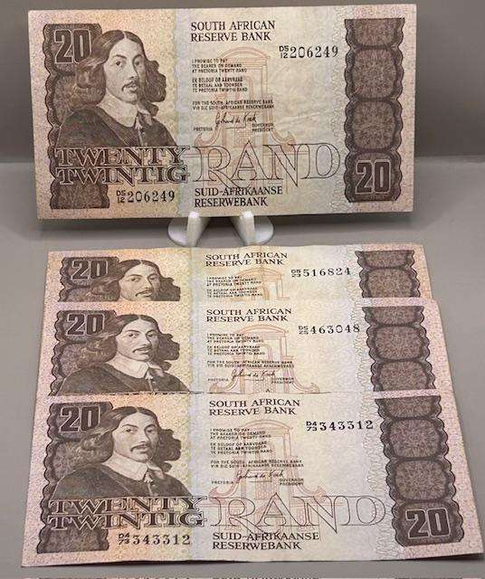 FOUR (X) GERHARD DE KOCK TWENTY RANDS "D SERIES" CIRCULATED