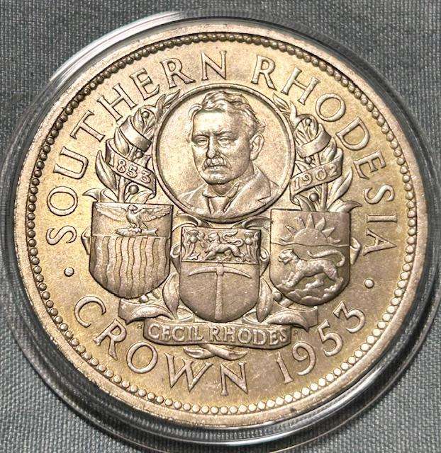 1953 Rhodesia Uncirculated Silver Crown spotless UNC in capsule