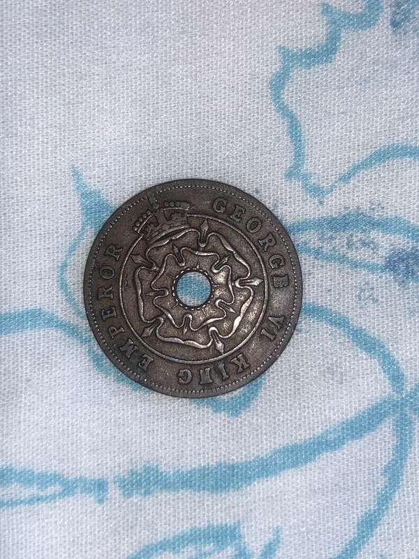 1947 Southern Rhodesia One Penny - King George VI - Holed Bronze Coin