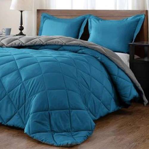 Teal-Grey 5pc Queen 2 King Microfibre Two Tone Comforter Set, 1Comforter,2Std & 2Conti Pill Cases