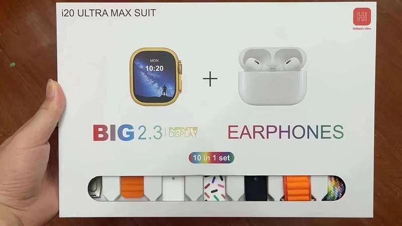i20 Ultra Max Suit 10 in 1 Bluetooth Calling Smartwatch+Earpods-Amoled,Multiple Sports Modes etc