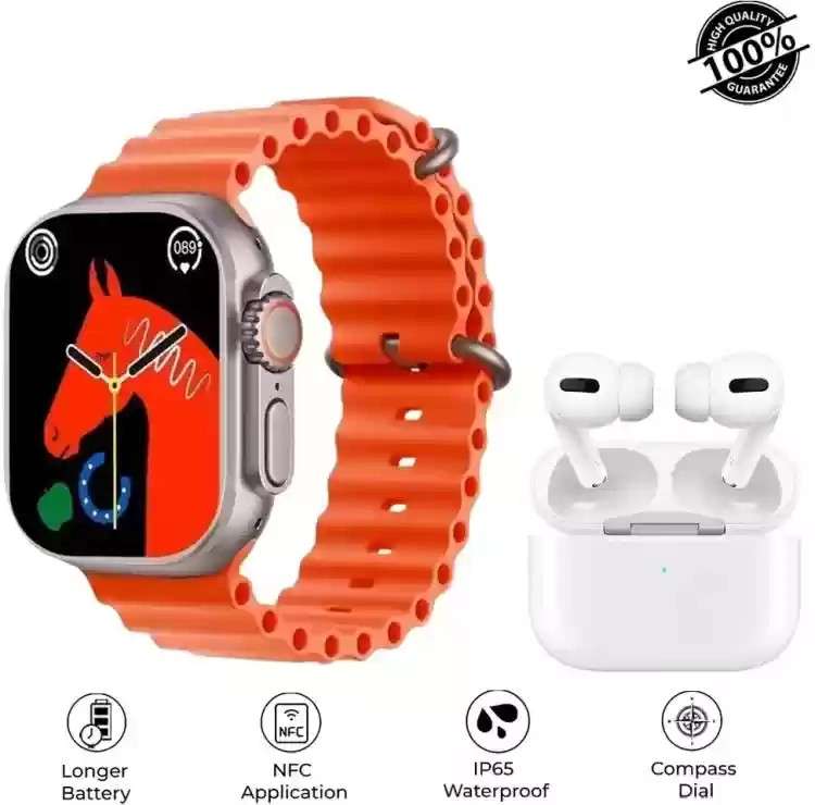 i20 Ultra Max Suit 10 in 1 Bluetooth Calling Smartwatch+Earpods-Amoled,Multiple Sports Modes etc